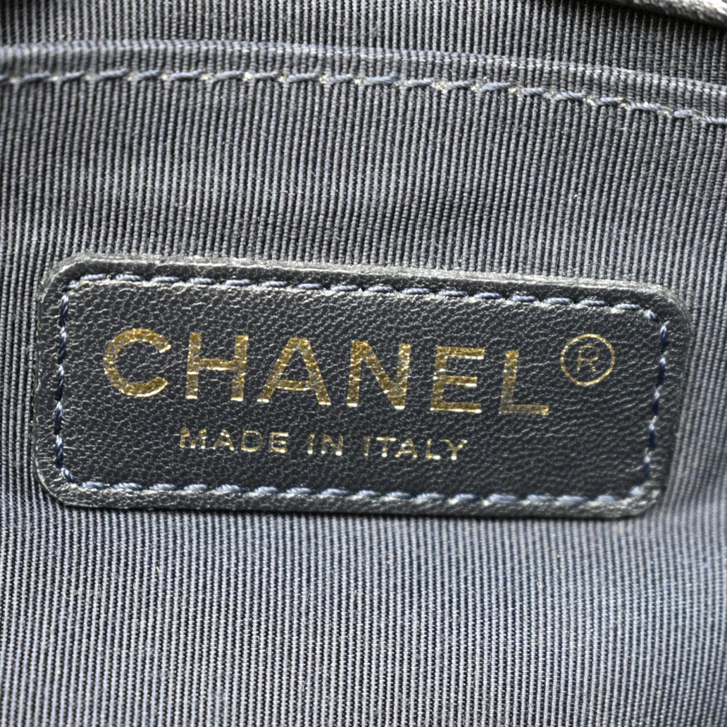 CHANEL Medium Boy Flap Cube Embossed Leather Shoulder Bag Navy Blue
