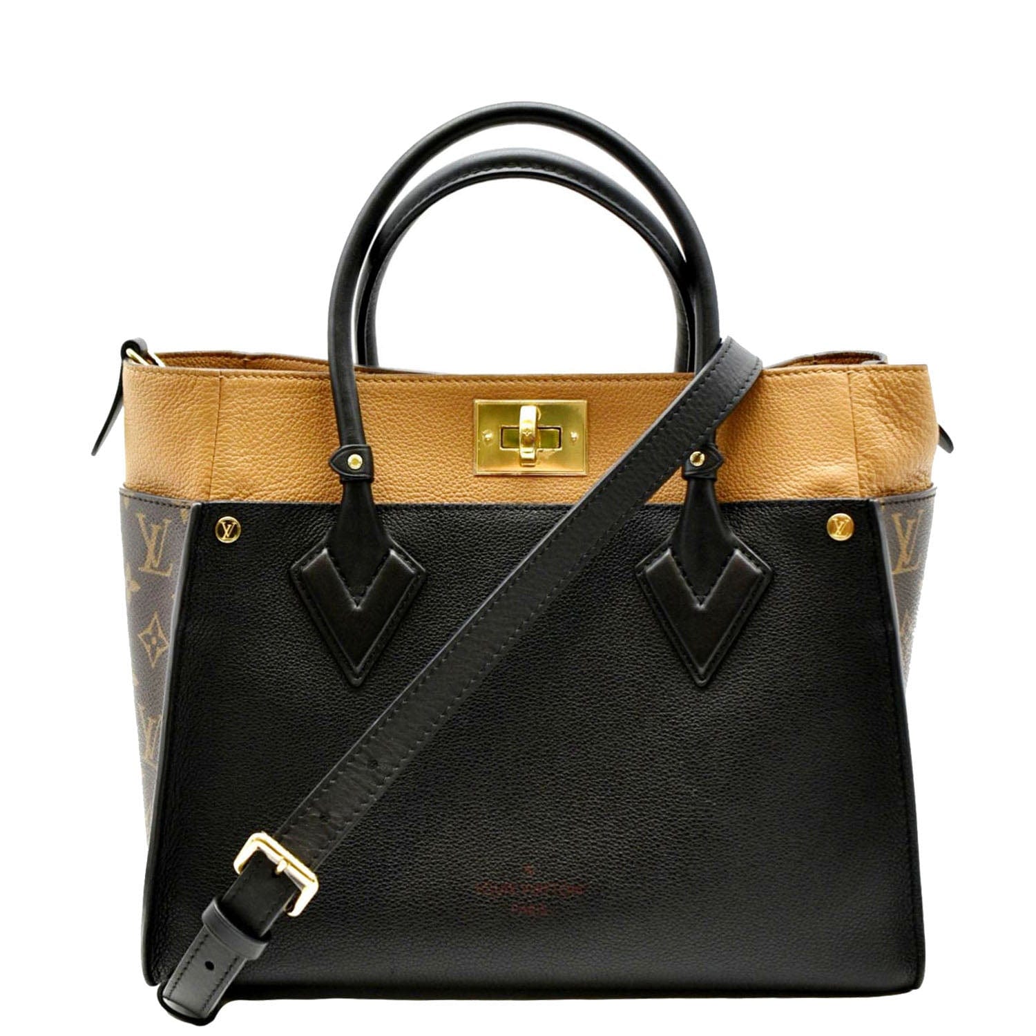 LOUIS VUITTON On My Side MM Calfskin Monogram Canvas Shoulder Bag Black
