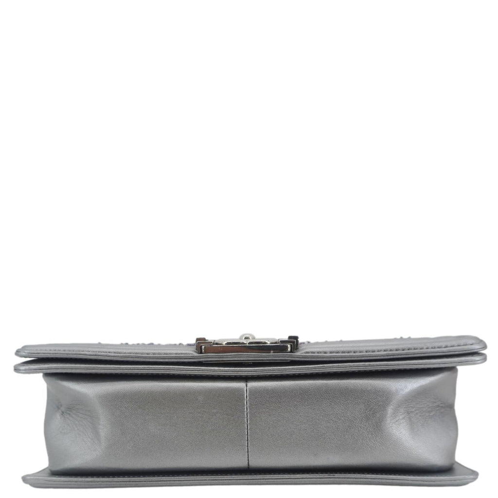 CHANEL Boy Flap Tweed Bag Shoulder Bag Silver