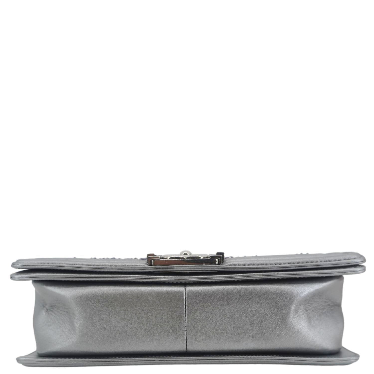 CHANEL Boy Flap Tweed Bag Shoulder Bag Silver