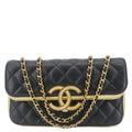 CHANEL CC Double Flap Quilted Leather Shoulder Bag Black