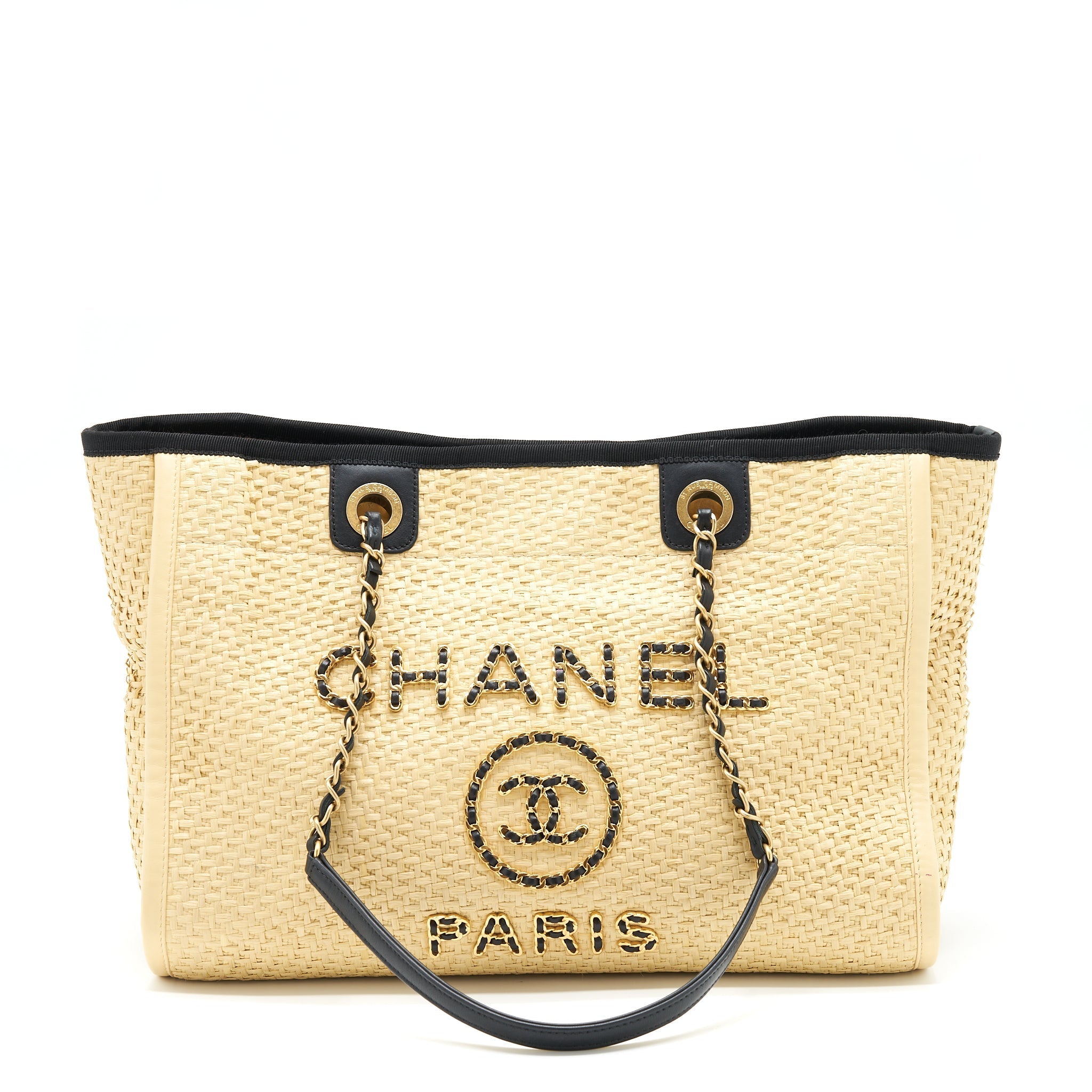 Chanel Gold Raffia Deauville Tote Bag