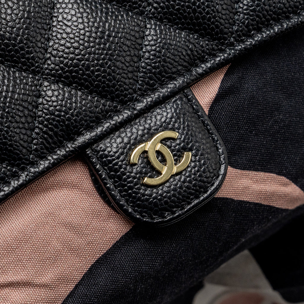 Chanel Chain Wallet /Foldable Shopping Tote Caviar/Jersey Fabric Black/Multicolour L