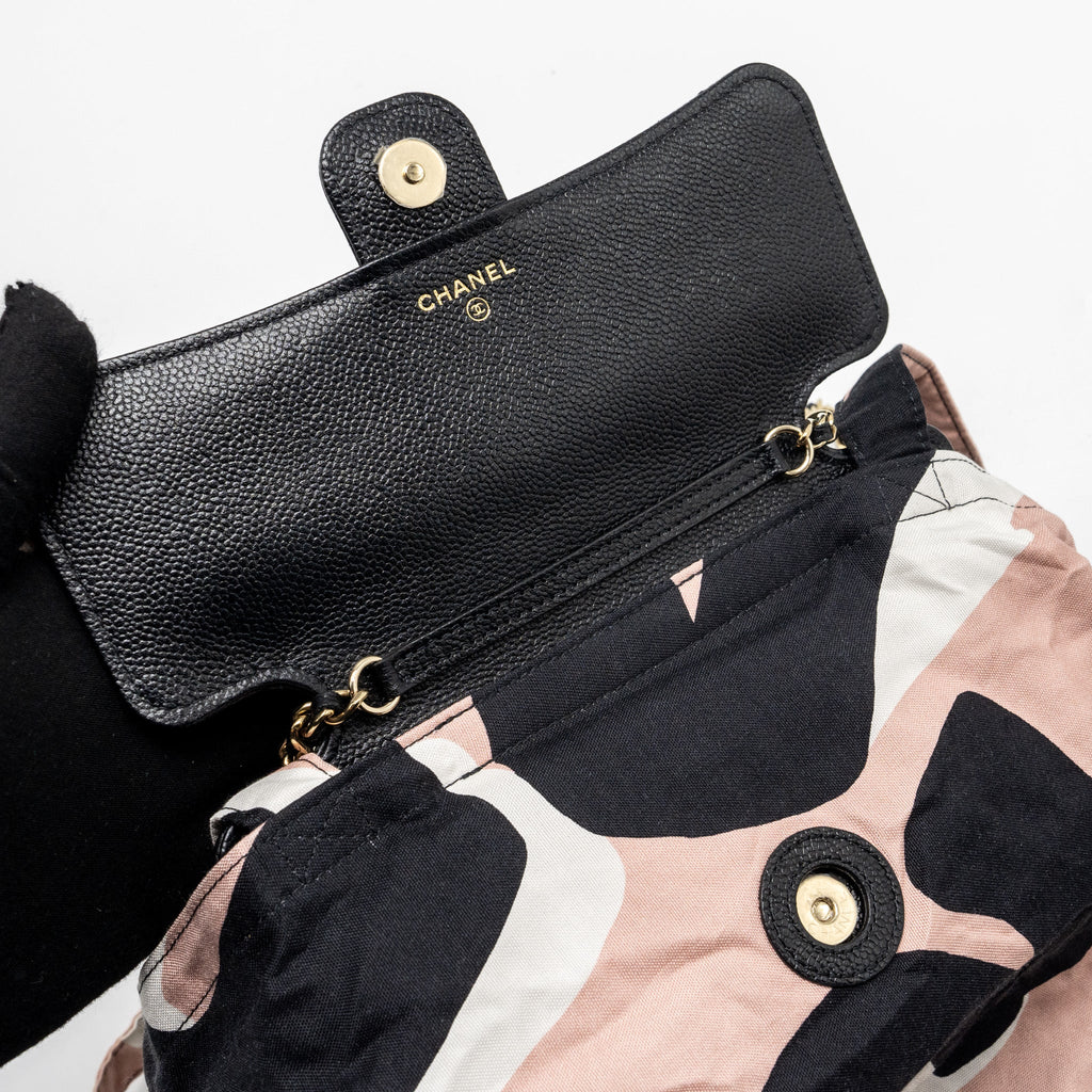 Chanel Chain Wallet /Foldable Shopping Tote Caviar/Jersey Fabric Black/Multicolour L