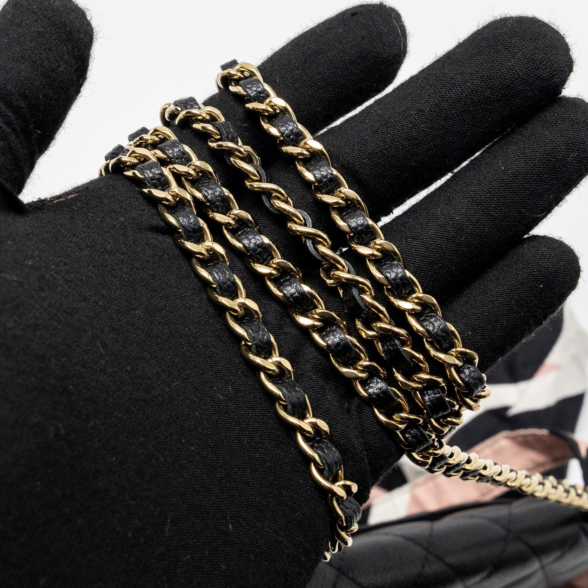 Chanel Chain Wallet /Foldable Shopping Tote Caviar/Jersey Fabric Black/Multicolour L