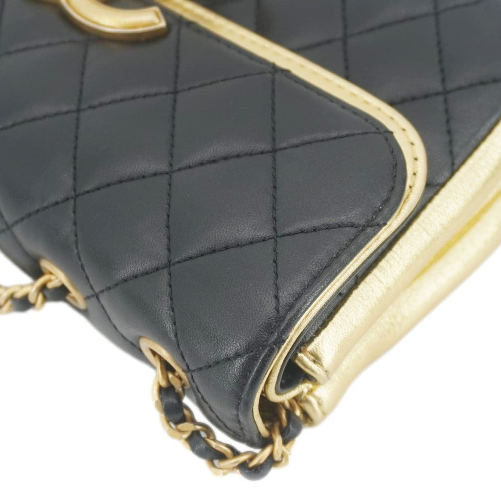 CHANEL CC Double Flap Quilted Leather Shoulder Bag Black