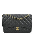 CHANEL Classic Double Flap Quilted Caviar Leather Shoulder Bag Black