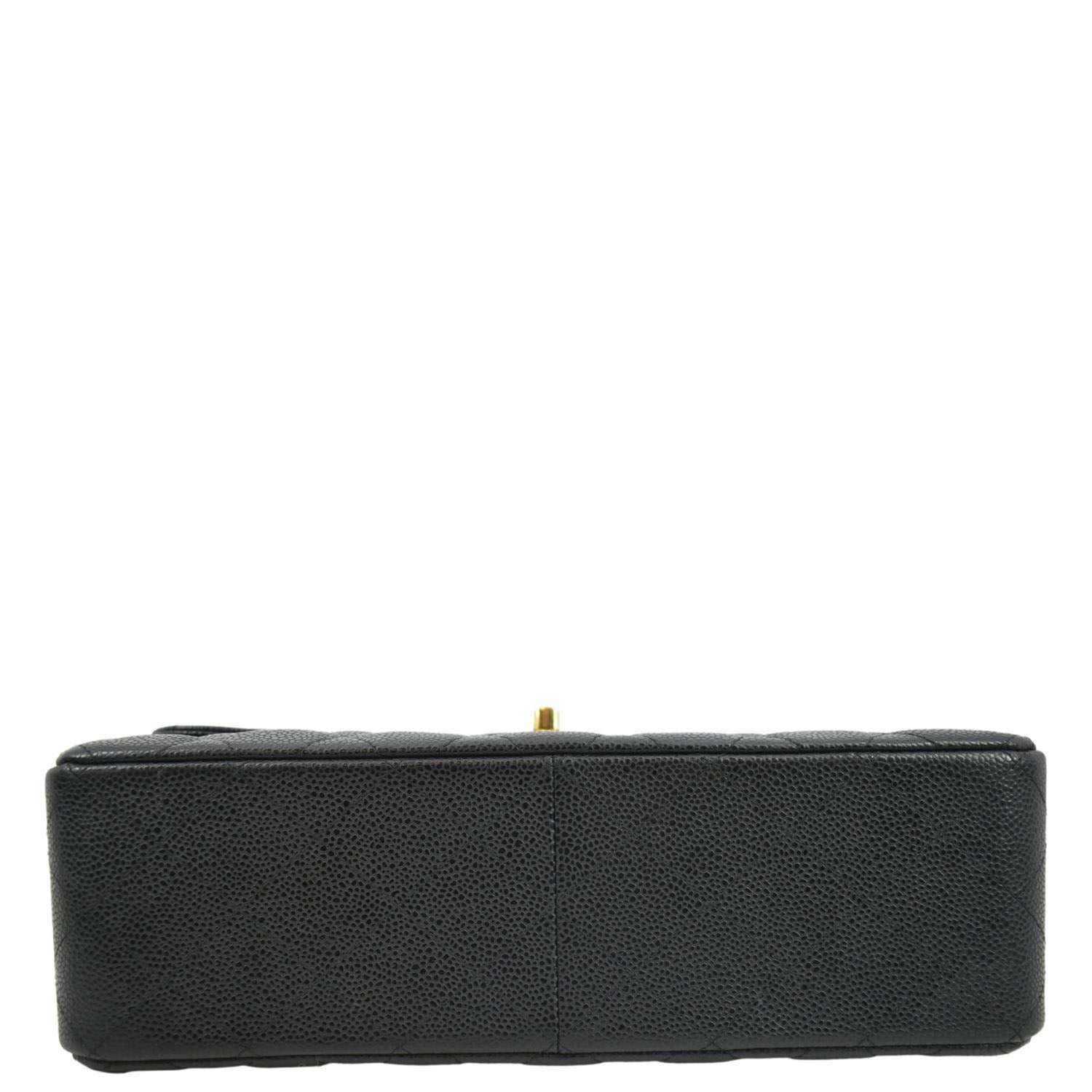 CHANEL Classic Double Flap Quilted Caviar Leather Shoulder Bag Black