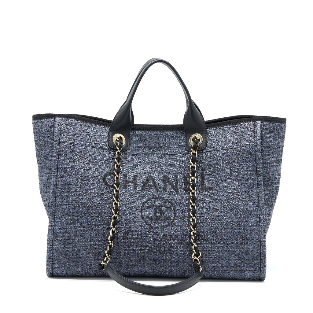 Chanel Deauville Tote Bag Tweed Dark Grey / Black L (Microchip)