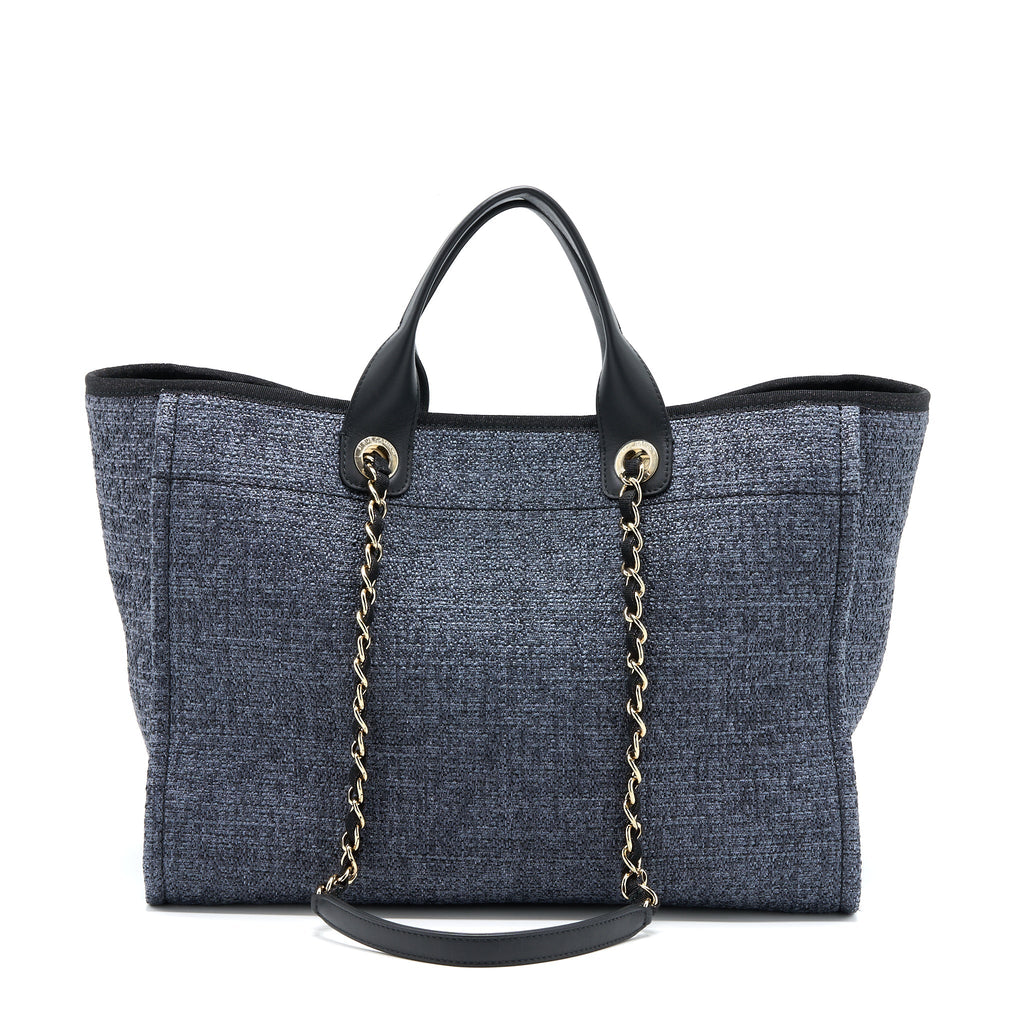 Chanel Deauville Tote Bag Tweed Dark Grey / Black L (Microchip)