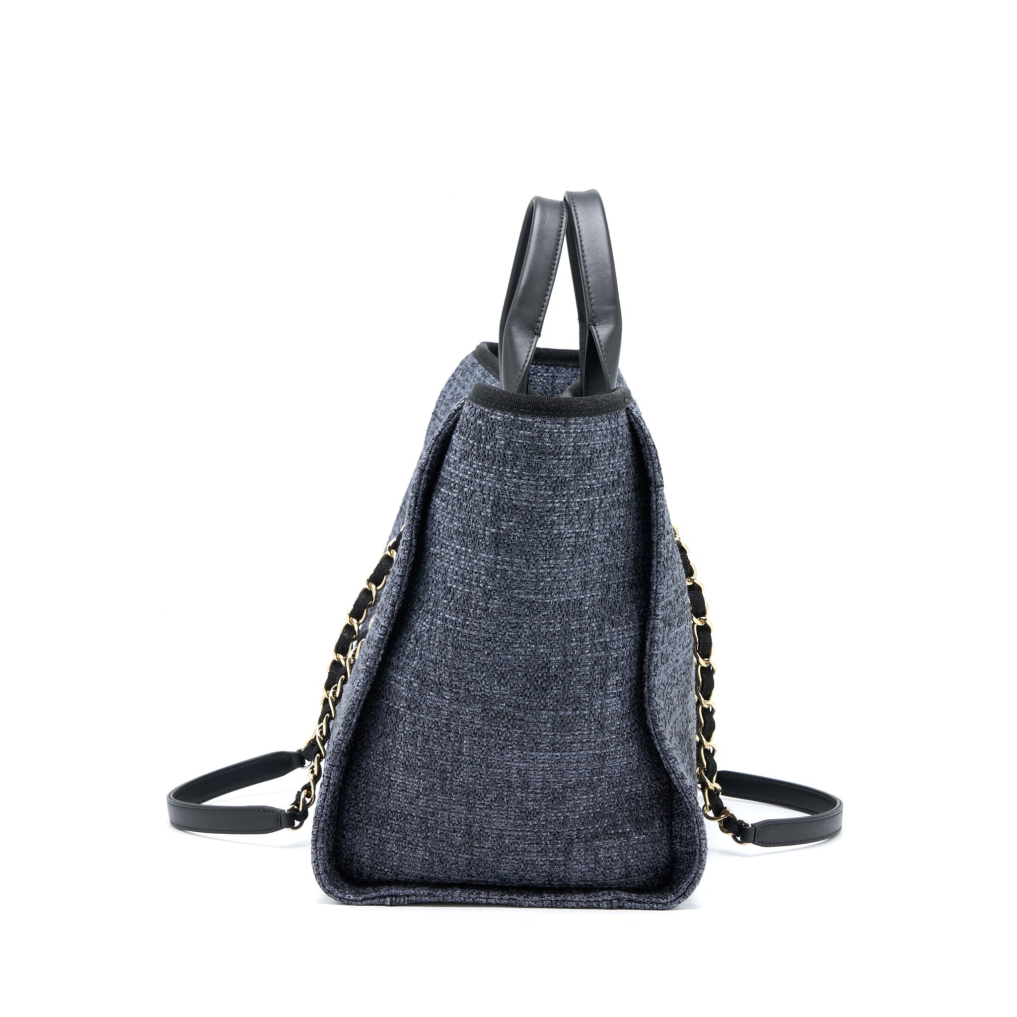 Chanel Deauville Tote Bag Tweed Dark Grey / Black L (Microchip)