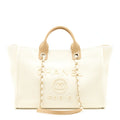 Chanel Deauville Tote Bag Canvas Light Beige L