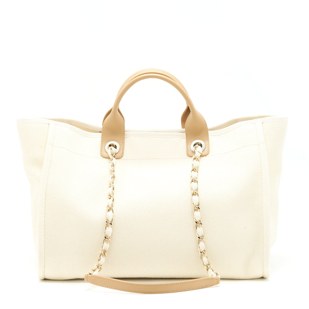 Chanel Deauville Tote Bag Canvas Light Beige L