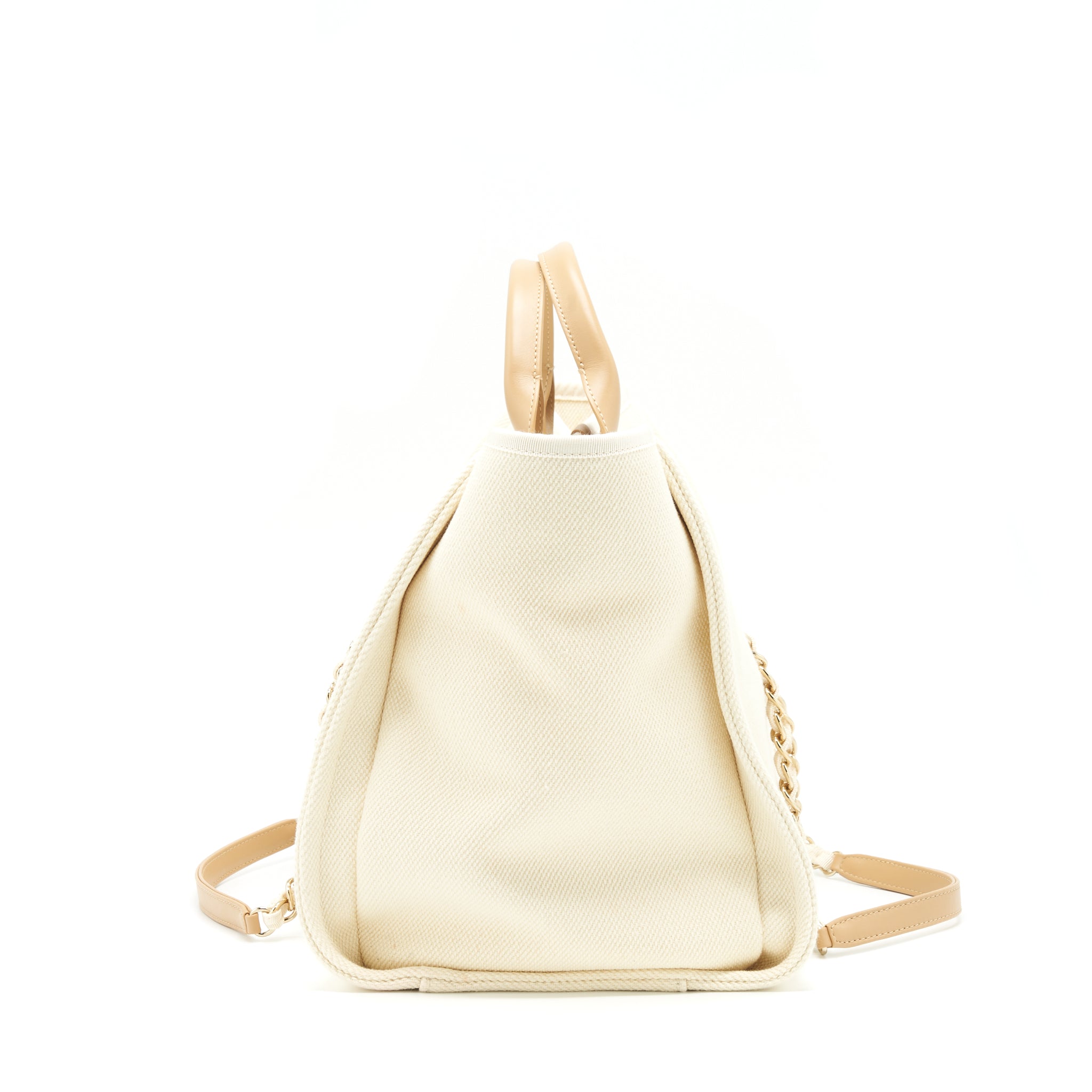 Chanel Deauville Tote Bag Canvas Light Beige L