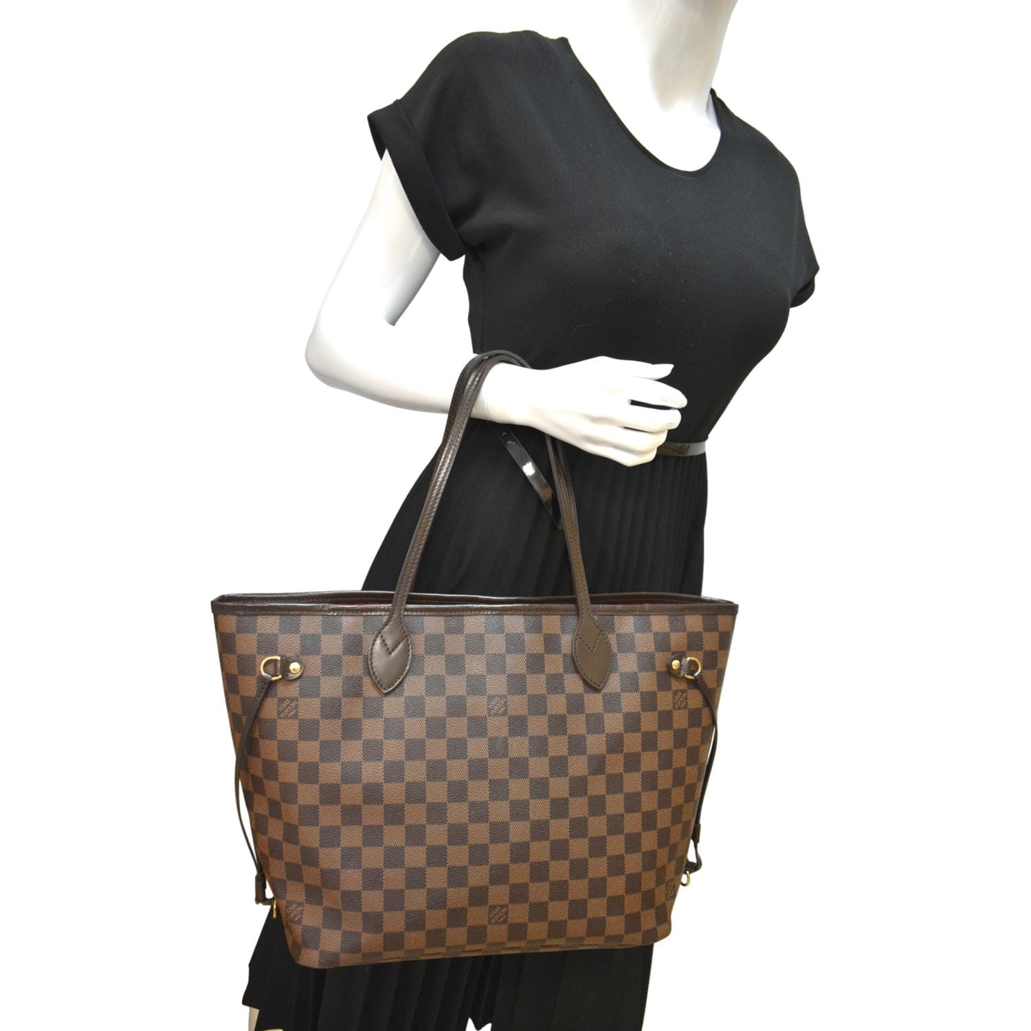 LOUIS VUITTON Neverfull MM Damier Ebene Shoulder Bag Brown