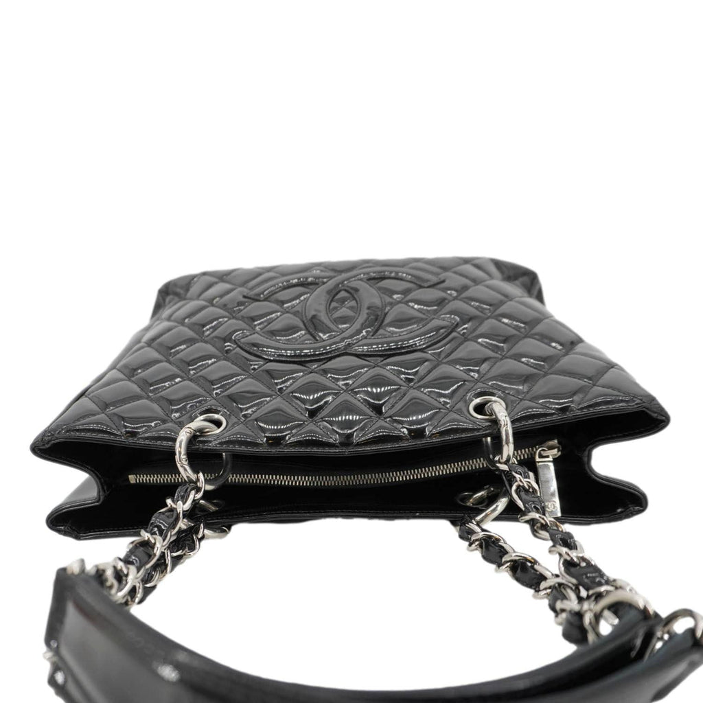 CHANEL Grand Shopping Patent Quilted Leather GST Tote Bag Black