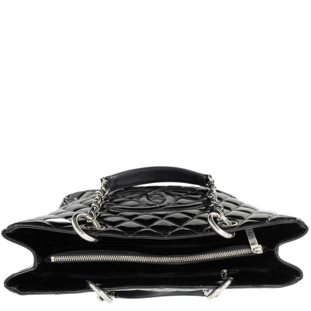 CHANEL Grand Shopping Patent Quilted Leather GST Tote Bag Black