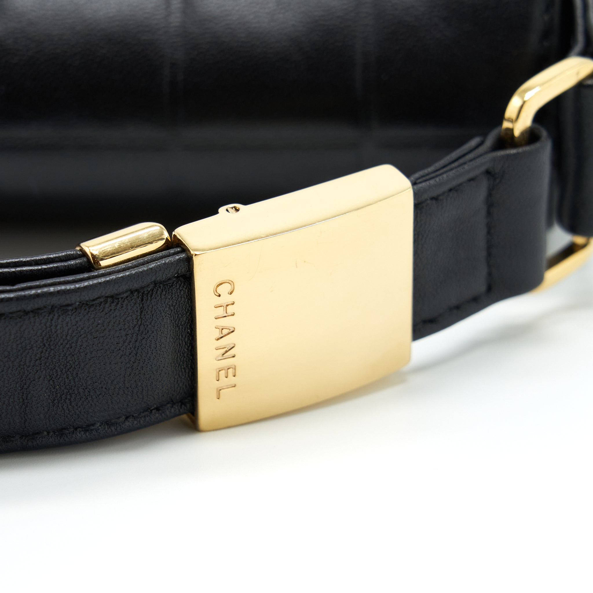 Chanel Vintage Chocolate Bar Flap Shoulder Bag Lambskin Black