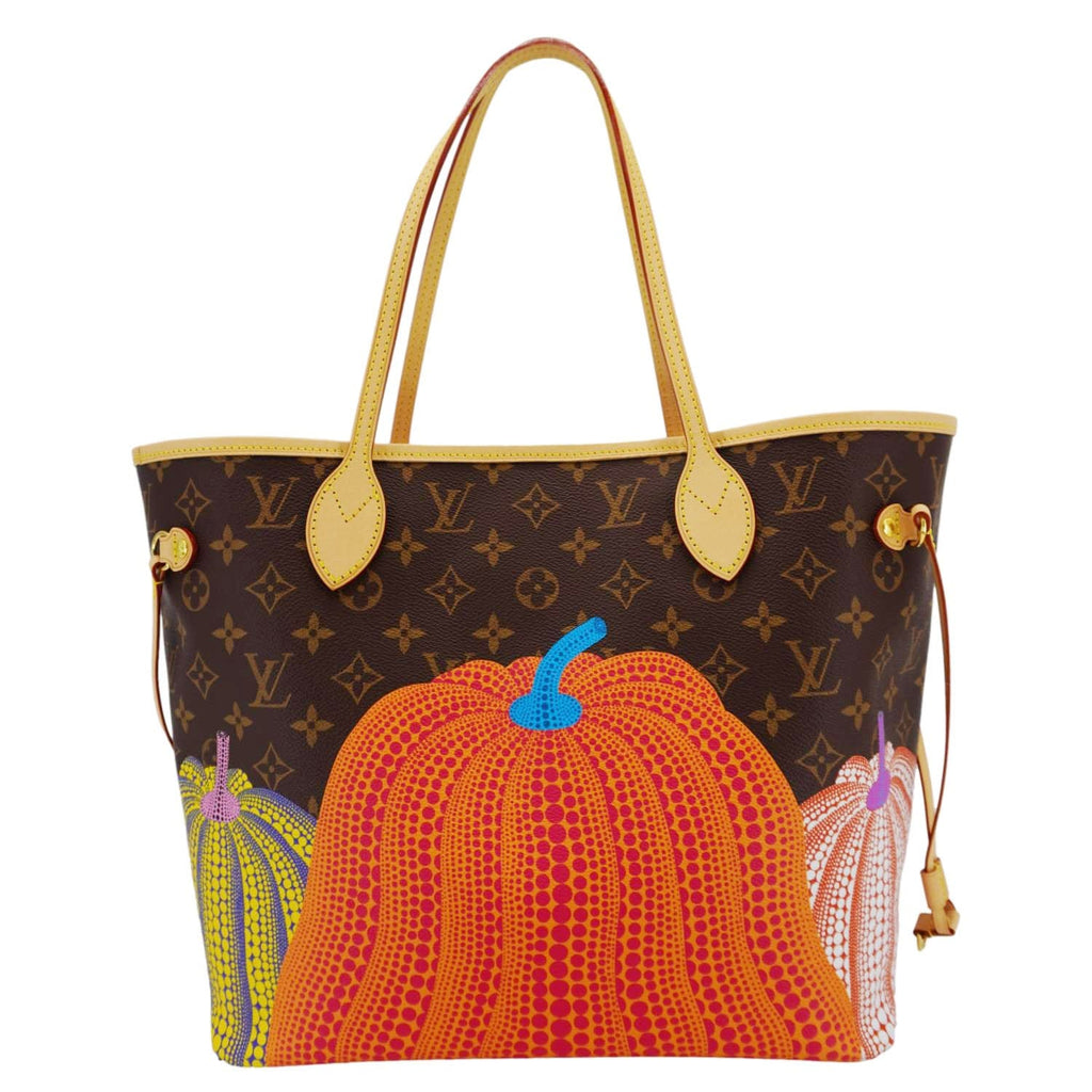 LOUIS VUITTON LV X YK Kusama Neverfull Pumpkin Monogram Canvas Tote Bag Brown