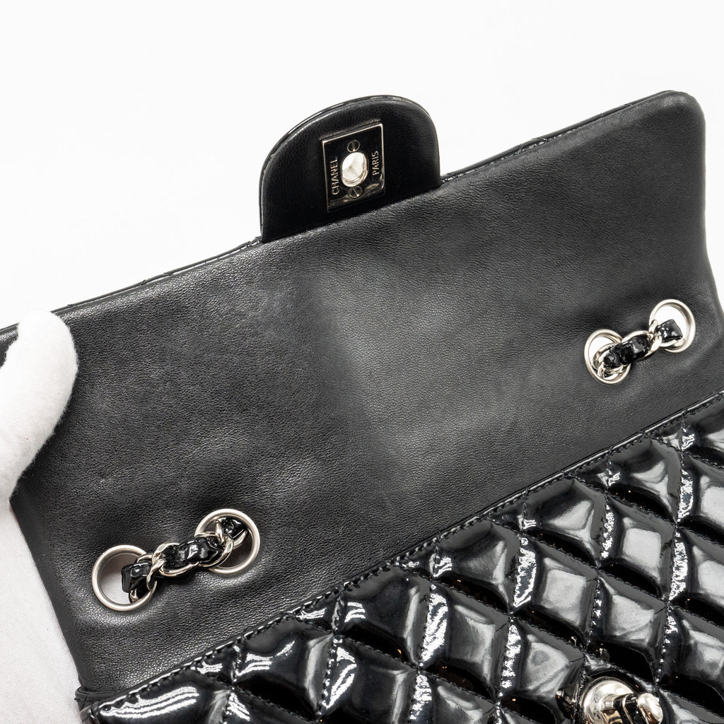 Chanel East West Flap Shoulder Bag Patent Leather Black