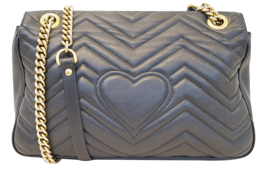 GUCCI Black Leather GG Marmont Matelasse Shoulder Bag