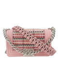 CHANEL Boy Flap Small  Woven Leather Shoulder Bag Pink