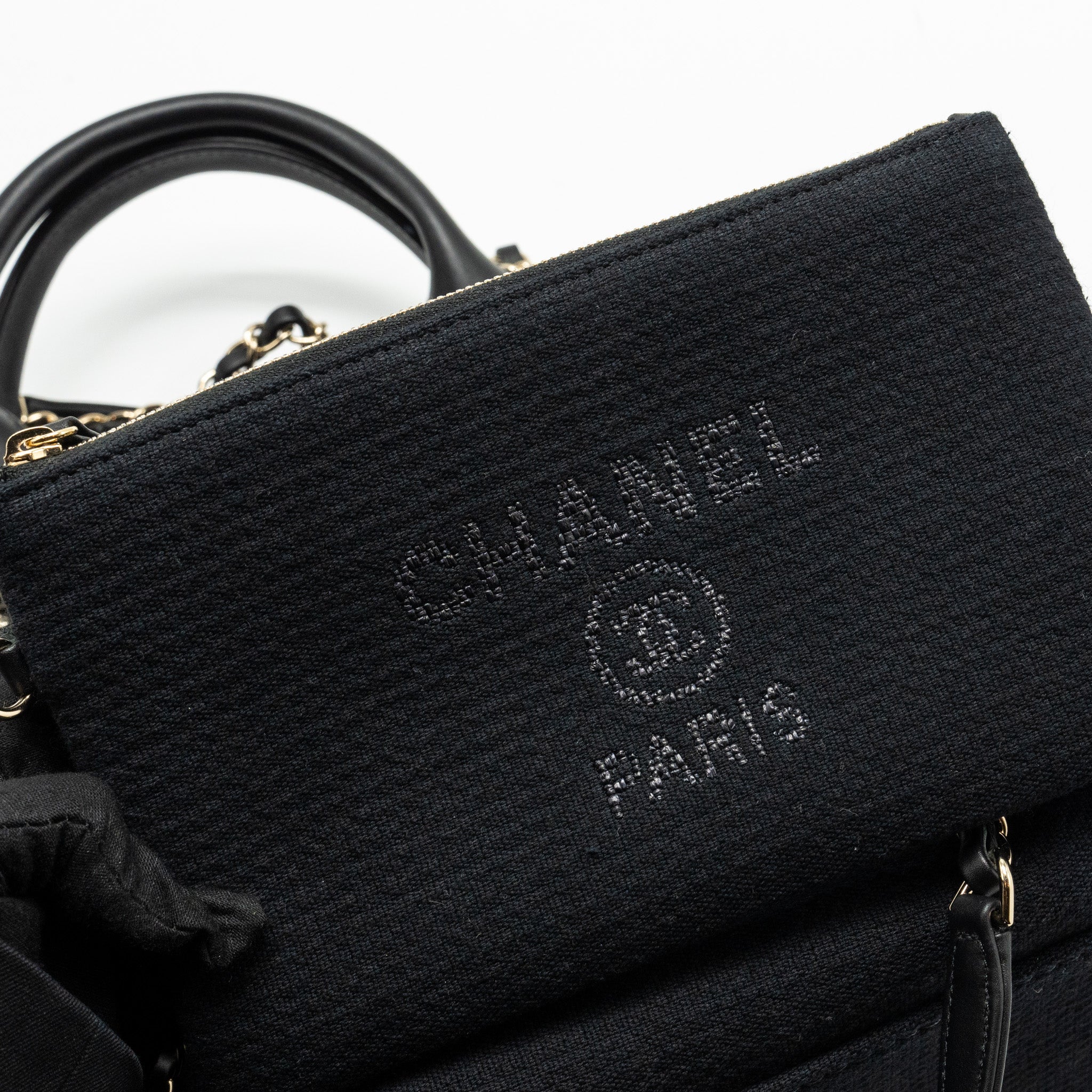 Chanel Small Deauville Shopping Tote Bag Calfskin/Fabric Black L (microchip)