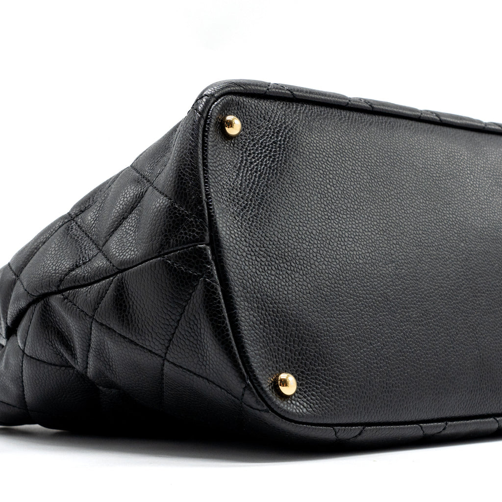 Chanel quilted shoulder shopping tote bag caviar black