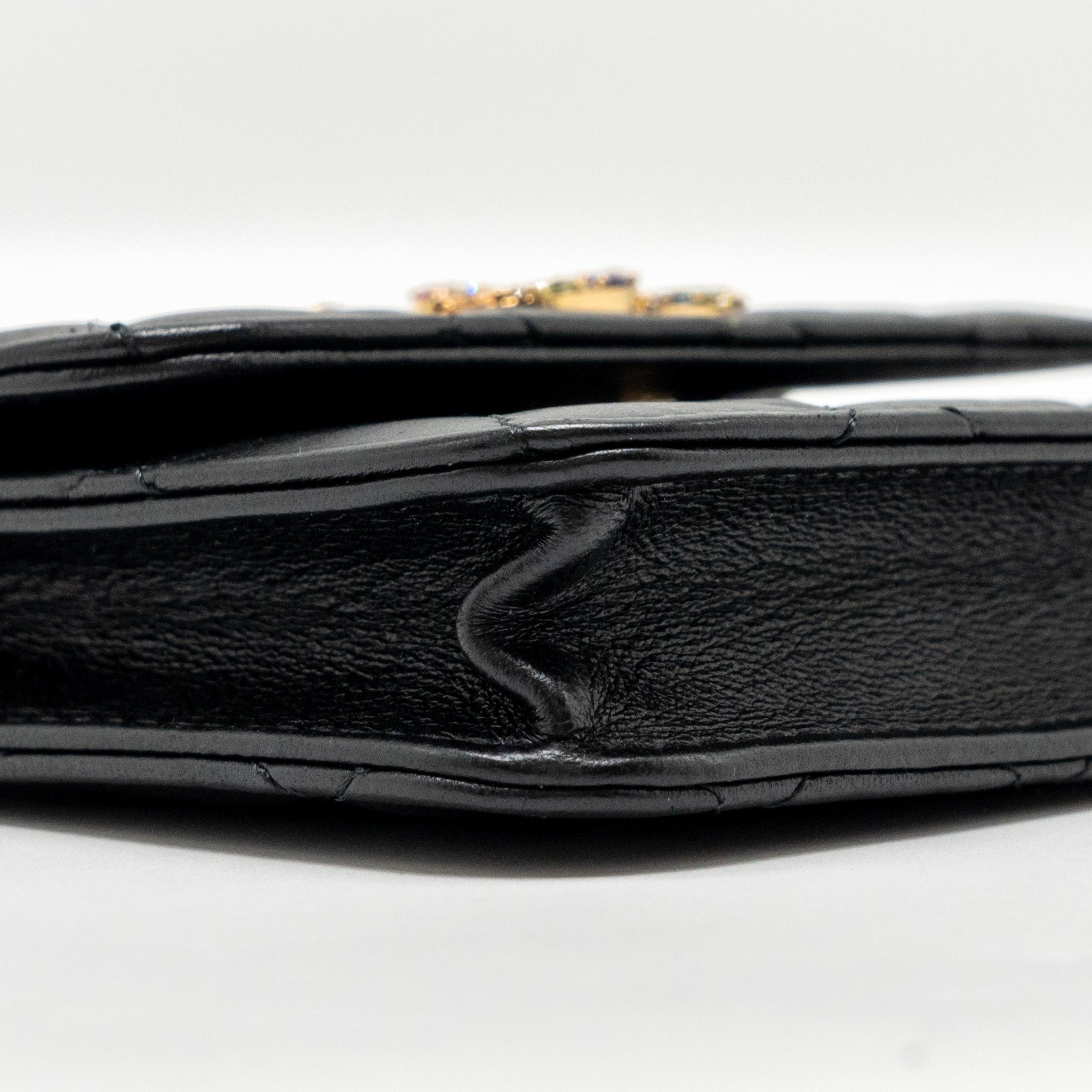 Chanel Zirconium Flap Clutch/Card Holder with Chain Lambskin Black