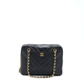 Chanel Vintage Camera Chevron Tote Bag Caviar Black