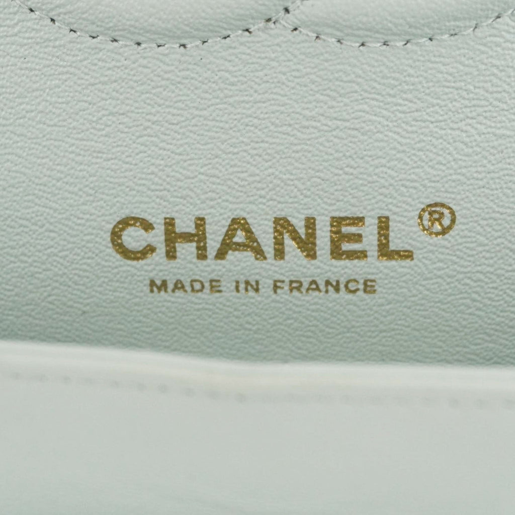CHANEL Classic Double Flap Small Quilted Leather Shoulder Bag Light Green