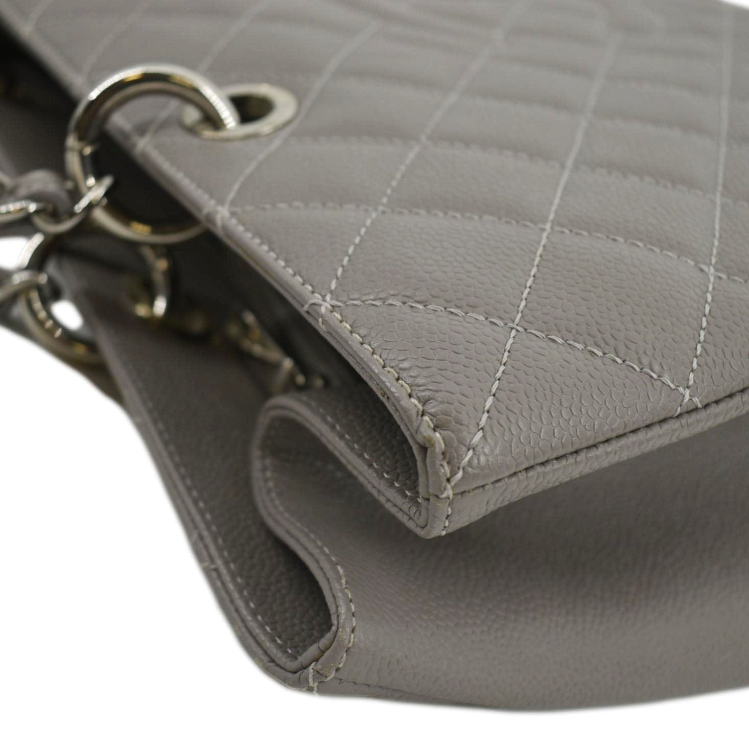 CHANEL XL Quilted Caviar Leather Shopping Tote Bag Gray