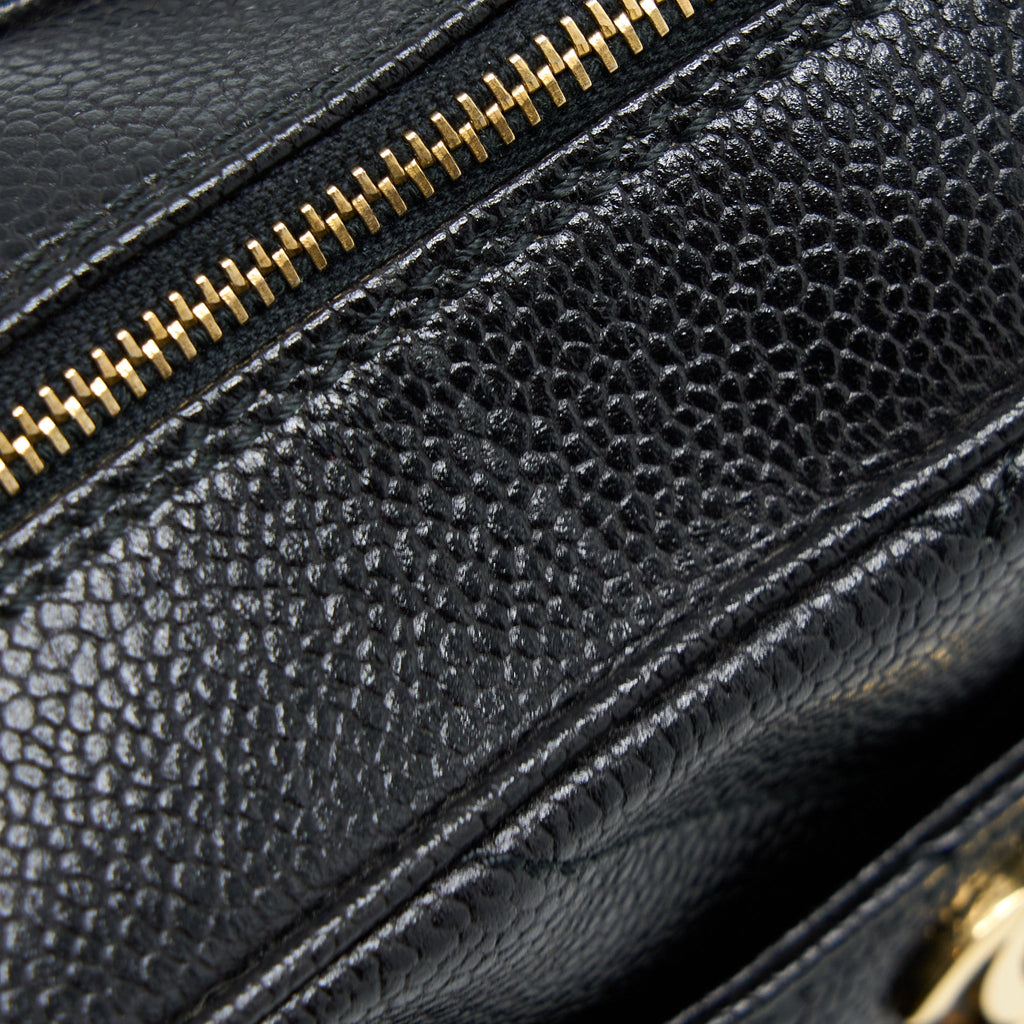 Chanel Vintage Camera Chevron Tote Bag Caviar Black