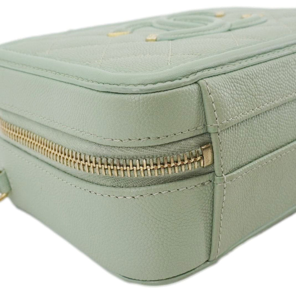 CHANEL Vanity Case Filigree CC Small Caviar Quilted Shoulder Bag Light Green