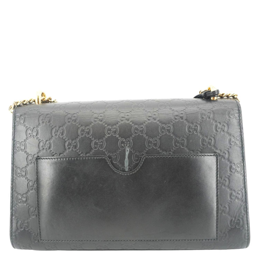 GUCCI Padlock Medium Leather Chain Shoulder Bag Black 409486