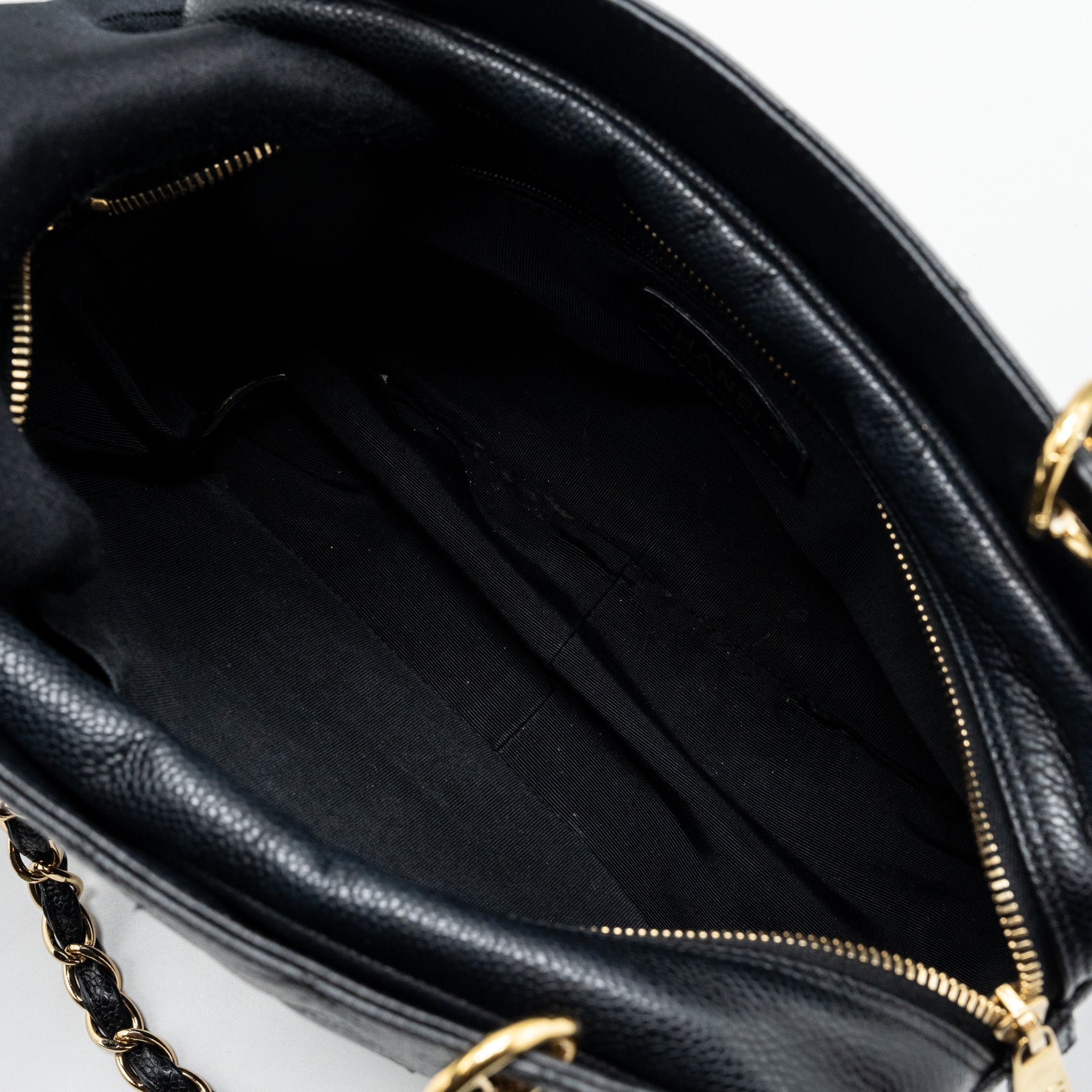 Chanel CC logo small shopping tote bag caviar black
