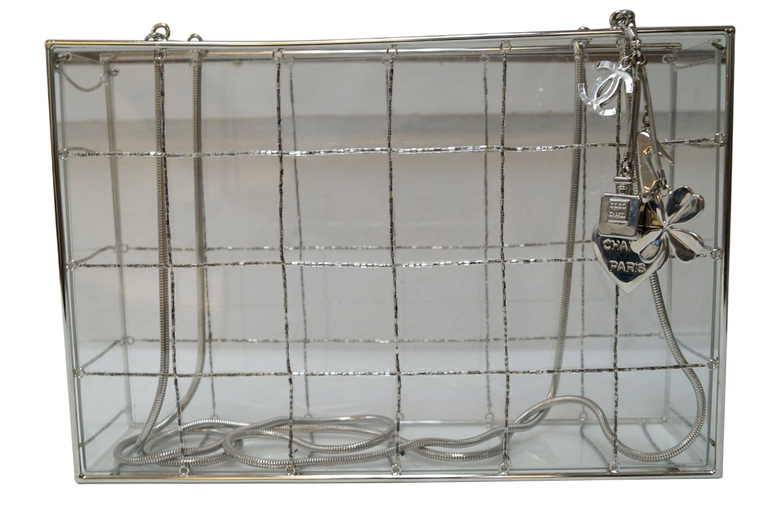 CHANEL Plastic Box Chain Grid Clear Shoulder Bag Rare