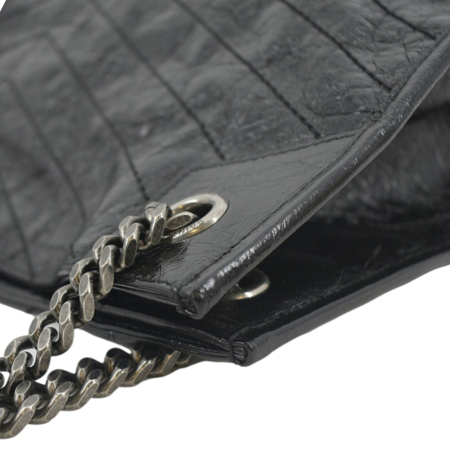 YVES SAINT LAURENT Niki Large Crinkle Leather Shopper Tote Bag Black
