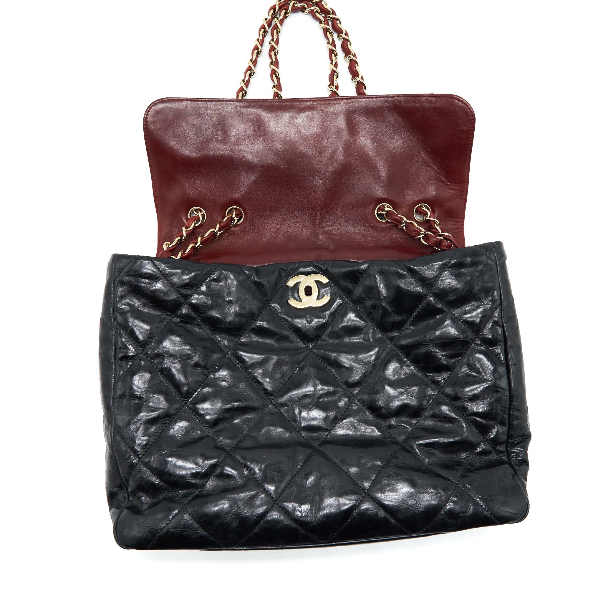 Chanel Calfskin Tote bag with Chain black and Red