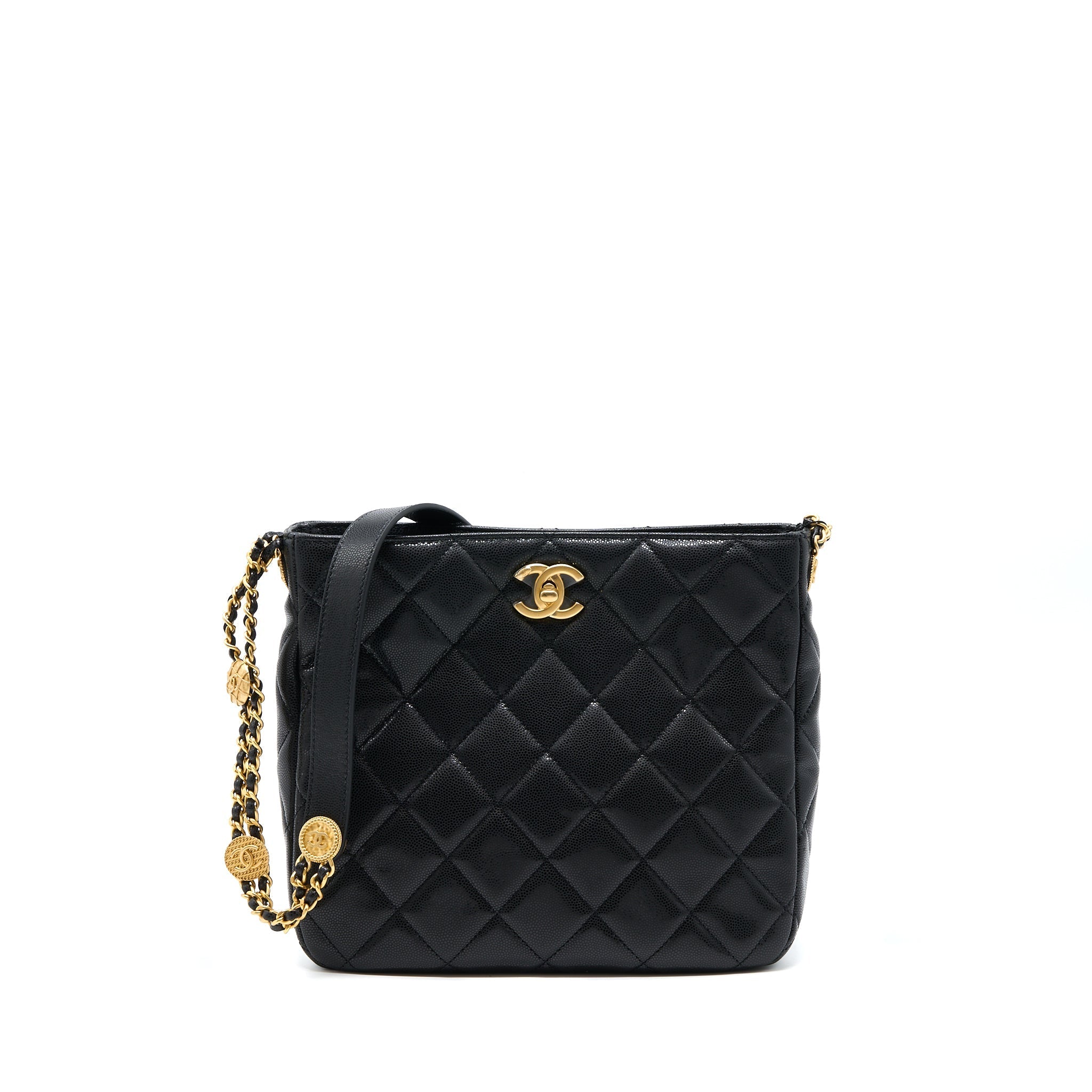 Chanel 22A Twist Your Buttons Hobo Shoulder Bag Caviar Black  (Microchip)