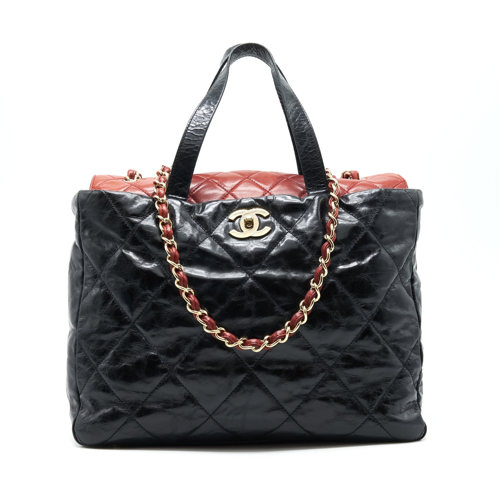 Chanel Calfskin Tote bag with Chain black and Red