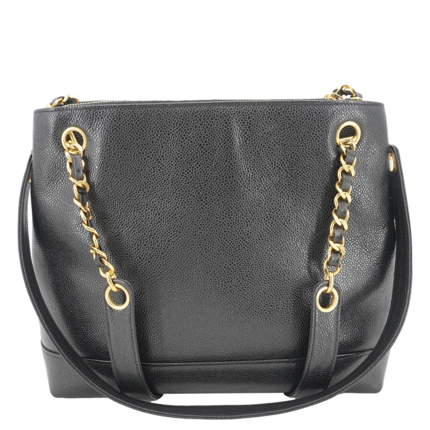 CHANEL Vintage Timeless CC Caviar Leather Chain Shoulder Strap Black