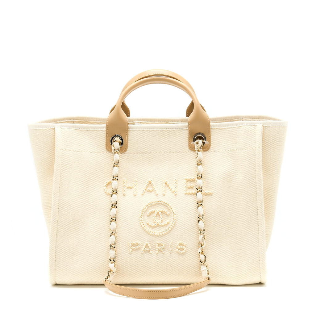 Chanel Deauville Pearl Tote Canvas