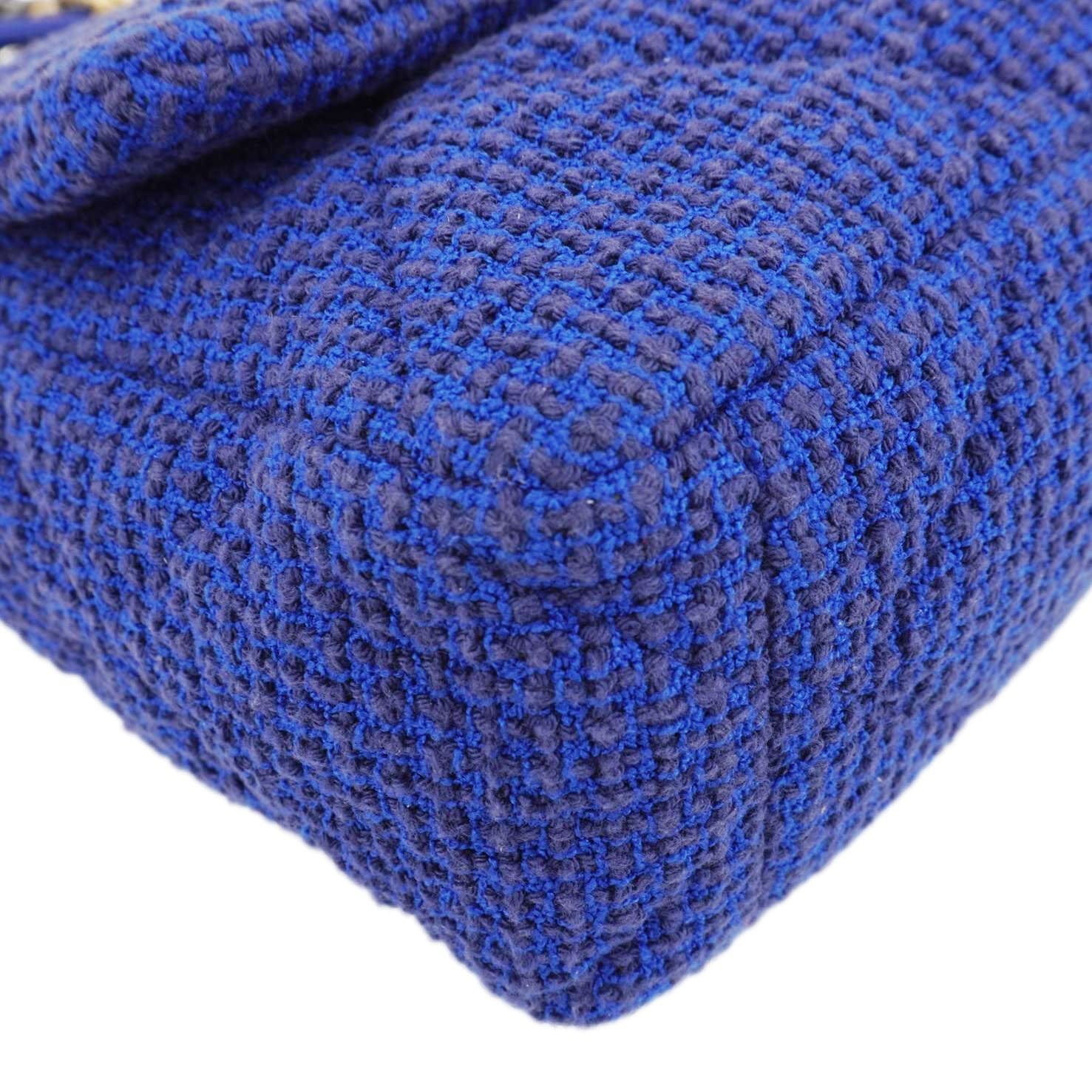 CHANEL 19 Flap Quilted Tweed Shoulder Bag Blue