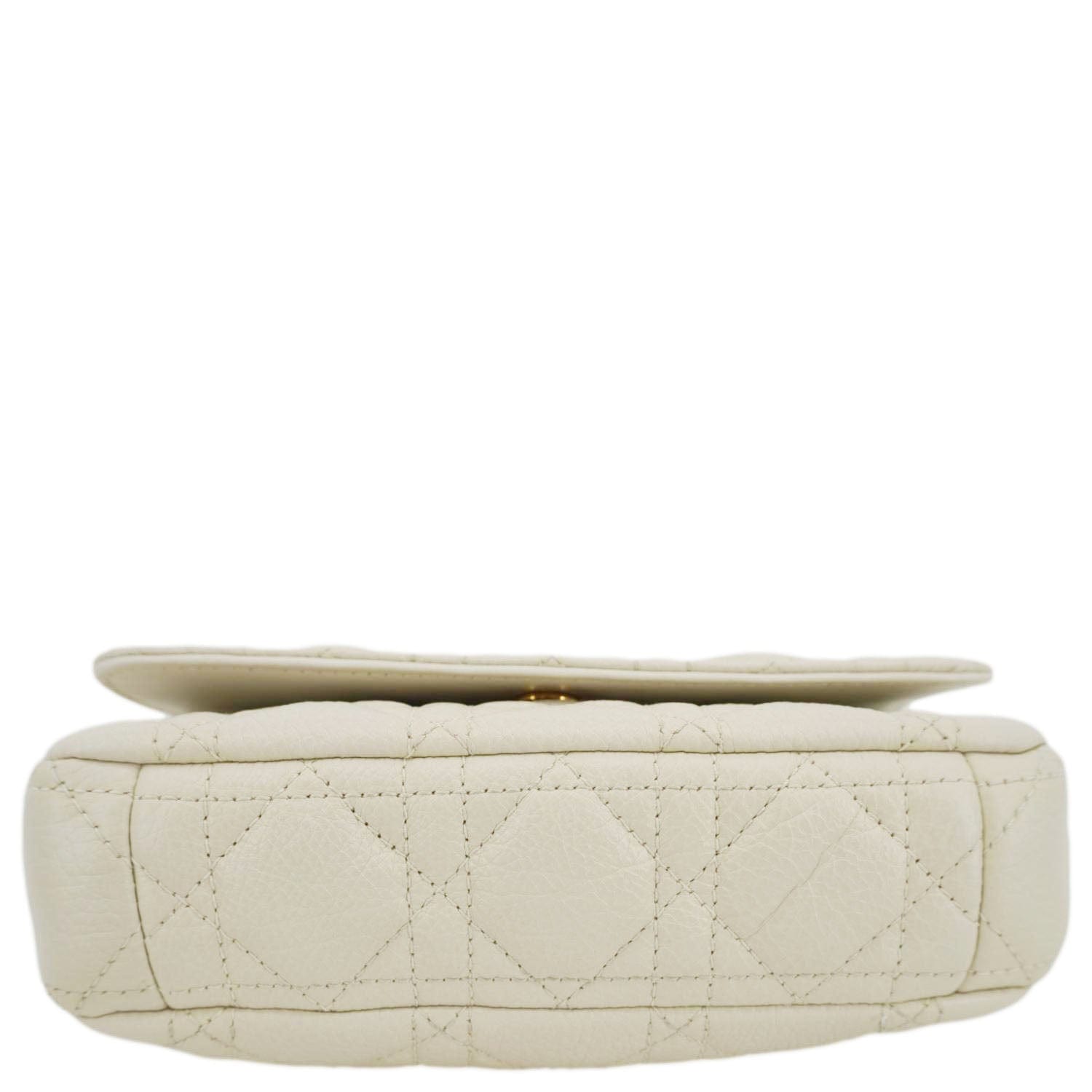 CHRISTIAN DIOR Caro Supple Cannage Calfskin Leather Chain Shoulder Bag Ivory