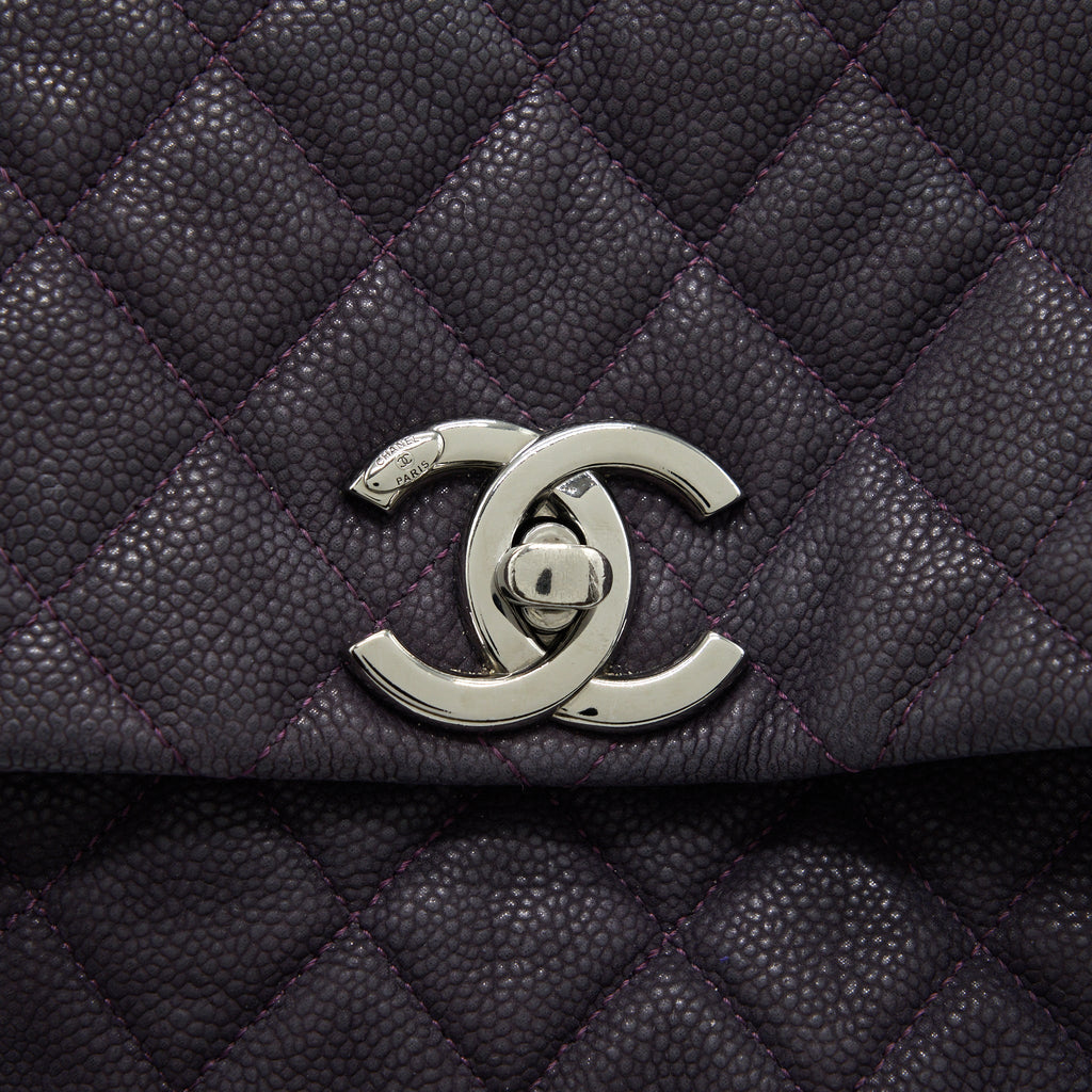Chanel Flap Tote Bag With Chain Grained Calfskin Dark Purple