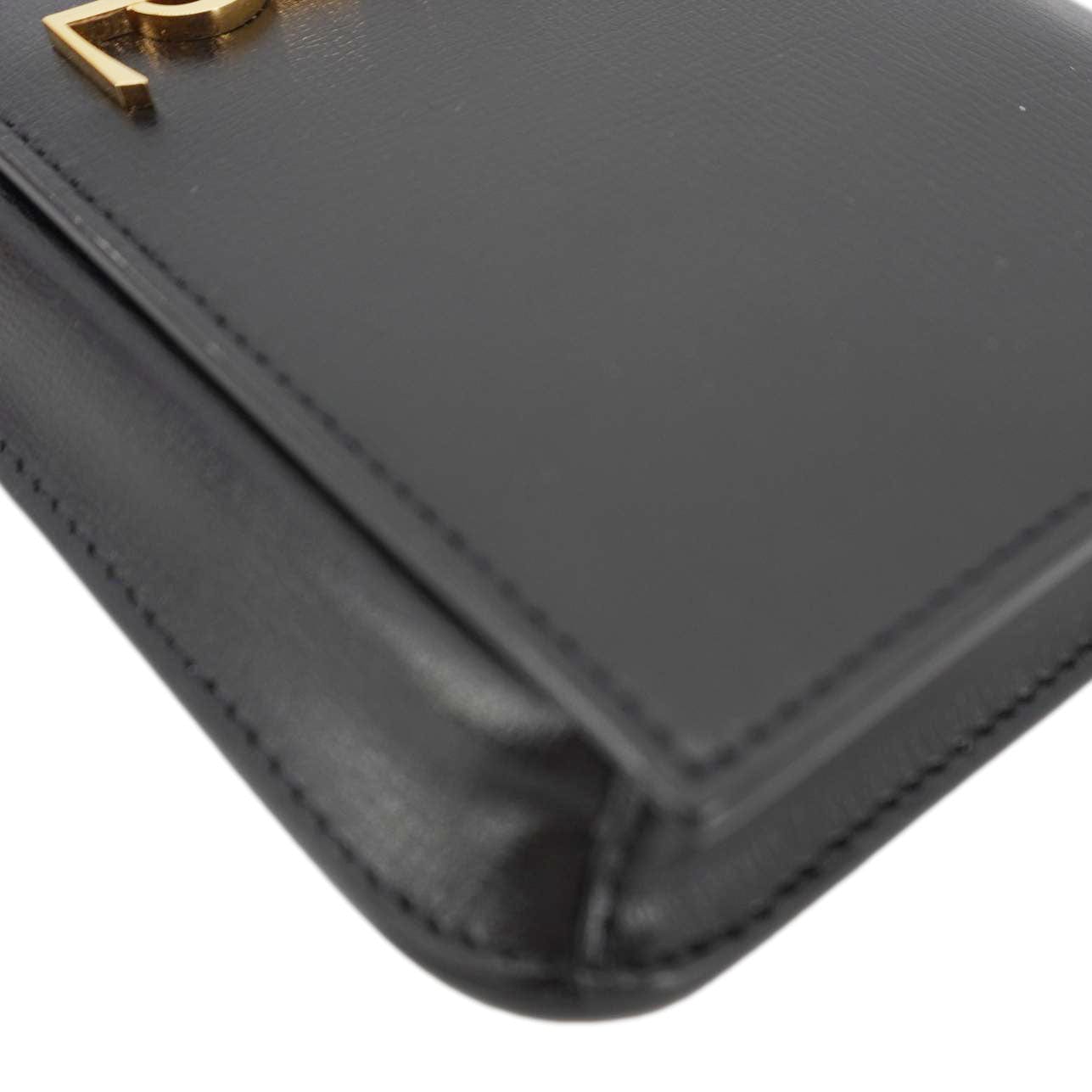 YVES SAINT LAURENT Cassandre Phone Holder Leather Shoulder Bag Black