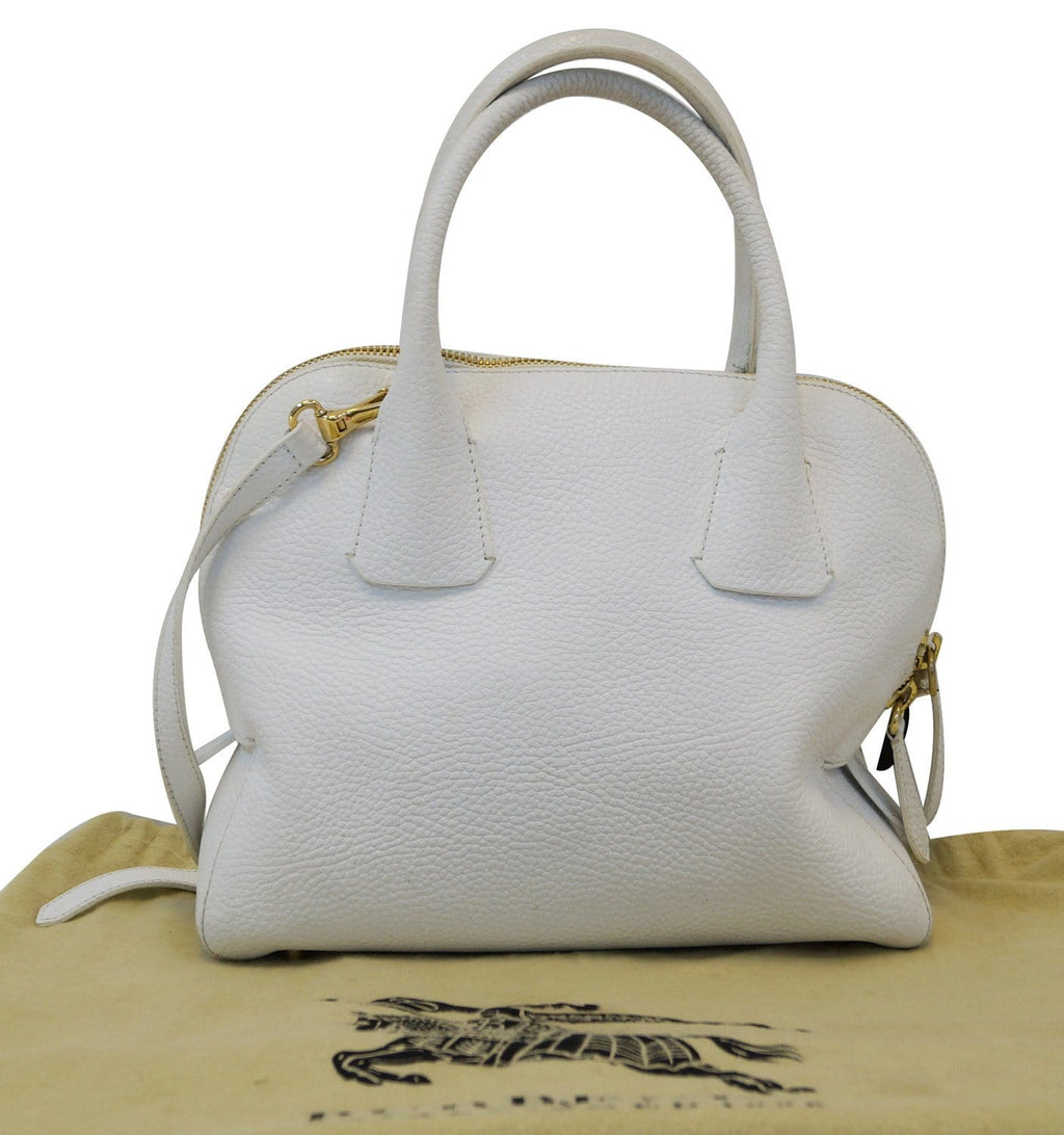 BURBERRY Grainy Leather White Bowling Shoulder Bag