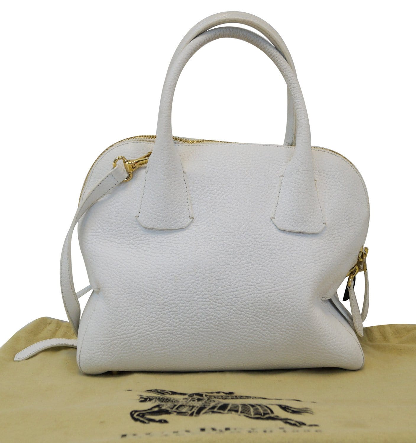 BURBERRY Grainy Leather White Bowling Shoulder Bag