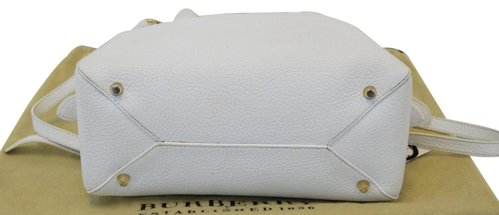 BURBERRY Grainy Leather White Bowling Shoulder Bag
